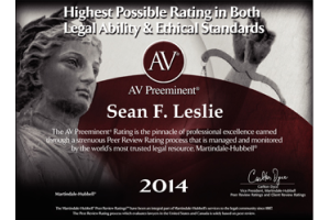 Highest Possible Rating in Both Legal Ability & Enthical Standards, Sean F. Leslie 2014